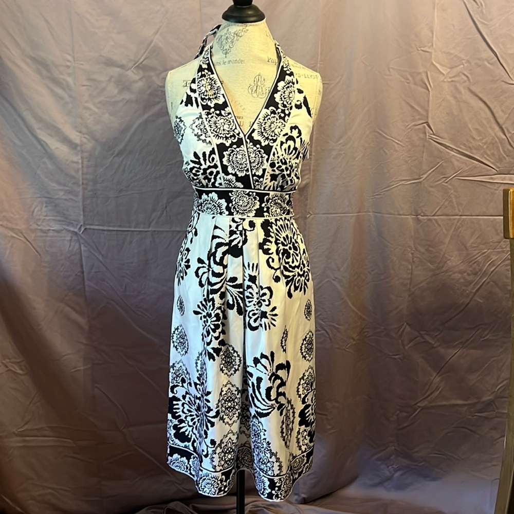 NWT White House Black Market Silk Surplice Neckline Halter Dress. Size 6